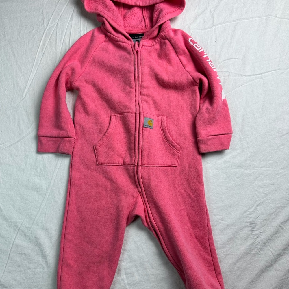 ✨ Carhartt Baby Pink Hooded Zip-Up One‎ Piece Coverall 9M ✨